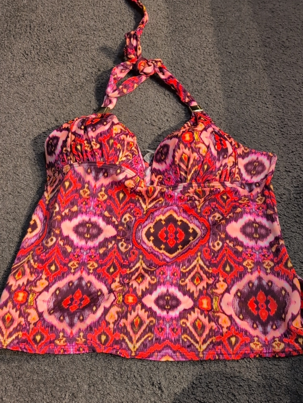 Victorias Secret Women's Halter Tankini Top in Pink & Purple Print